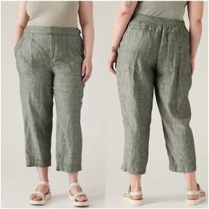Athleta Pants Womens 4 Green Voyager Linen Relaxed Coastal Travel Comfort Ankle